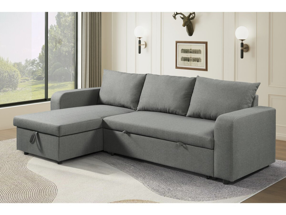 Canapé d'angle réversible/convertible en tissu "Victor" - 3 places - Gris