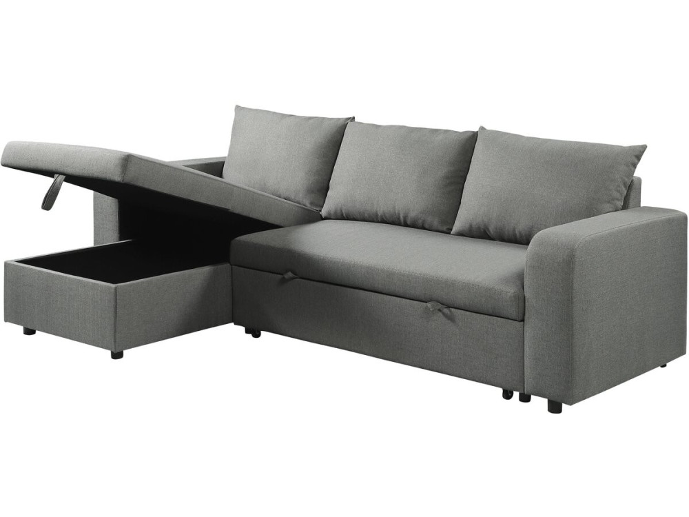 Canapé d'angle réversible/convertible en tissu "Victor" - 3 places - Gris