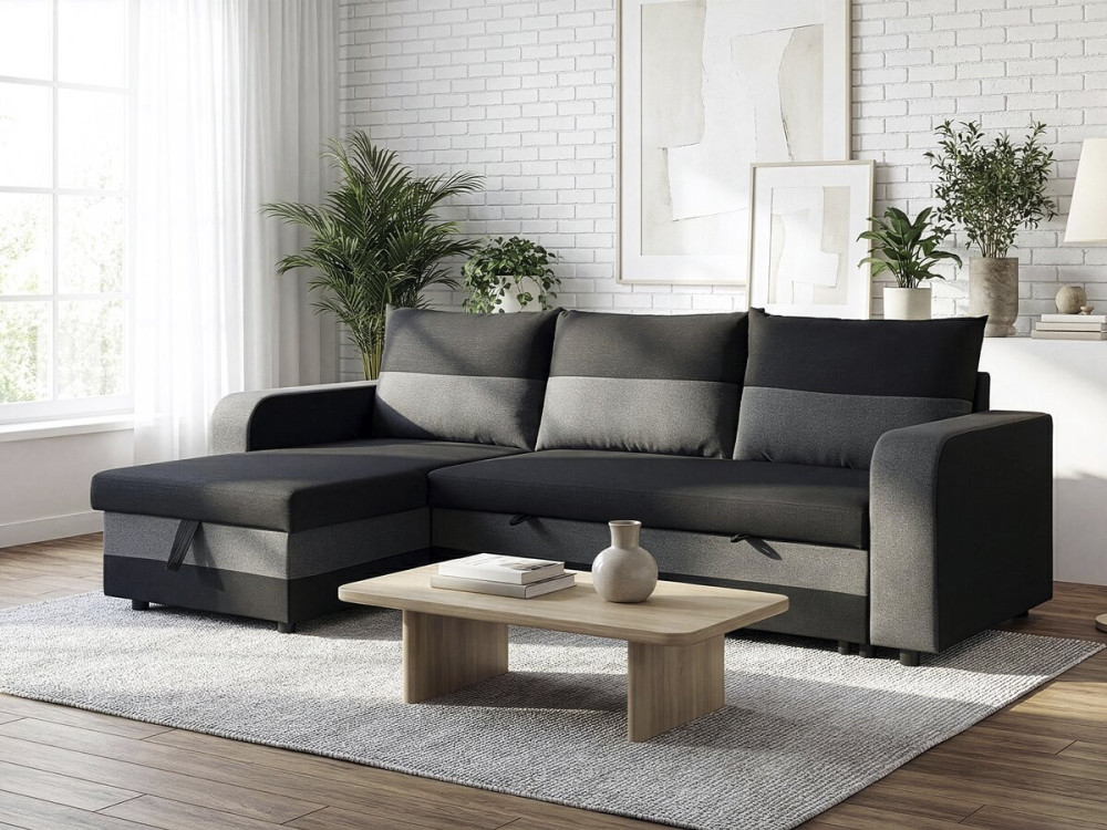 Canapé d'angle réversible/convertible en tissu "Victor" - 3 places - Noir