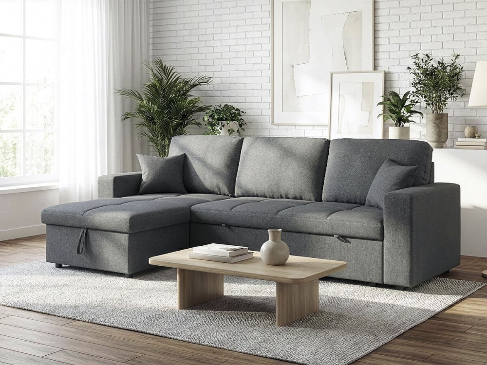 Canapé d'angle convertible/réversible style bubble "Alain" - 3 places - Gris