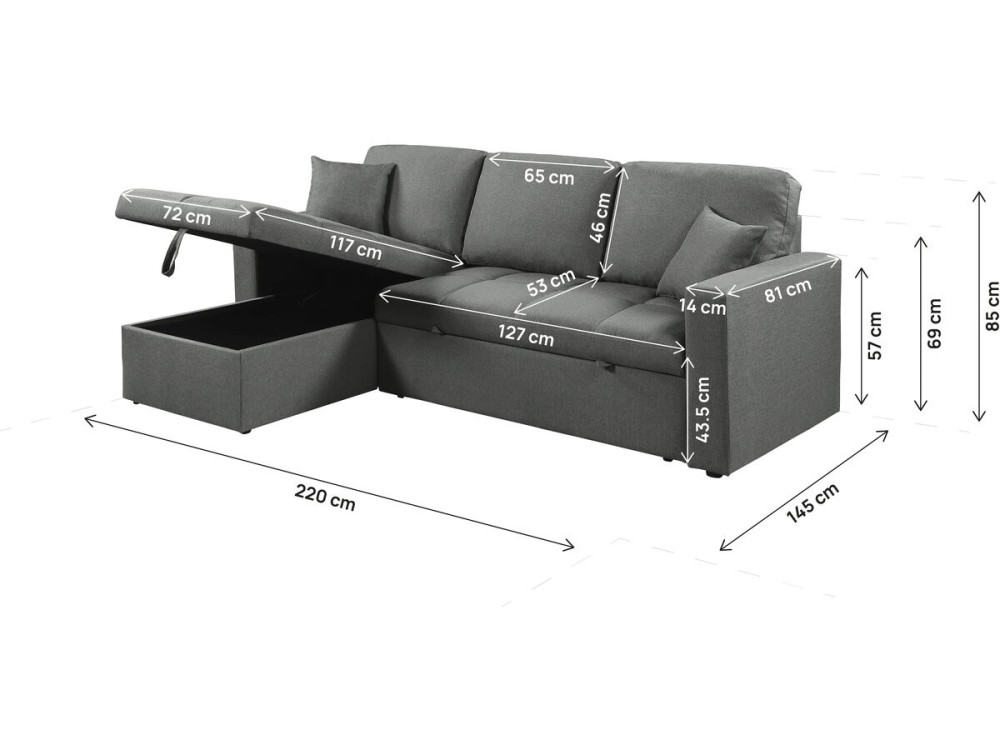 Canapé d'angle convertible/réversible style bubble "Alain" - 3 places - Gris