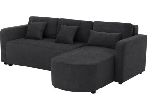 Canapé d'angle convertible/réversible en tissu "Charles" - 3 places - Noir