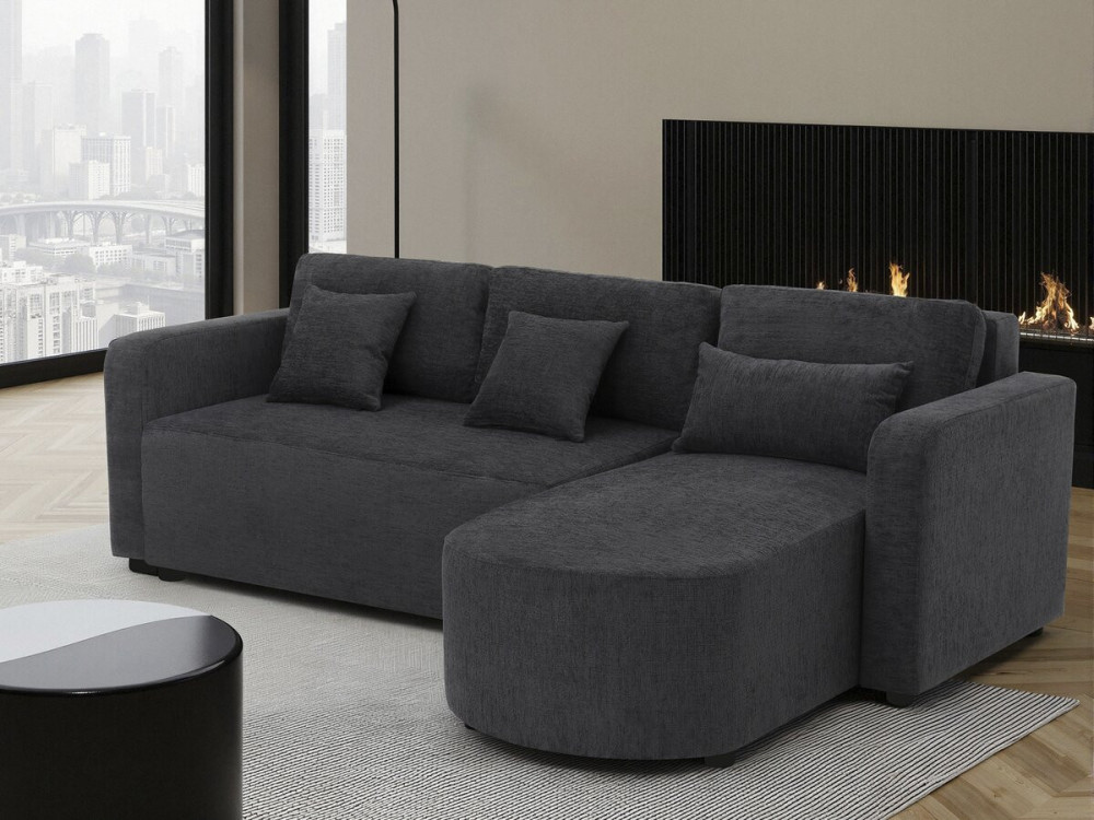 Canapé d'angle convertible/réversible en tissu "Charles" - 3 places - Noir