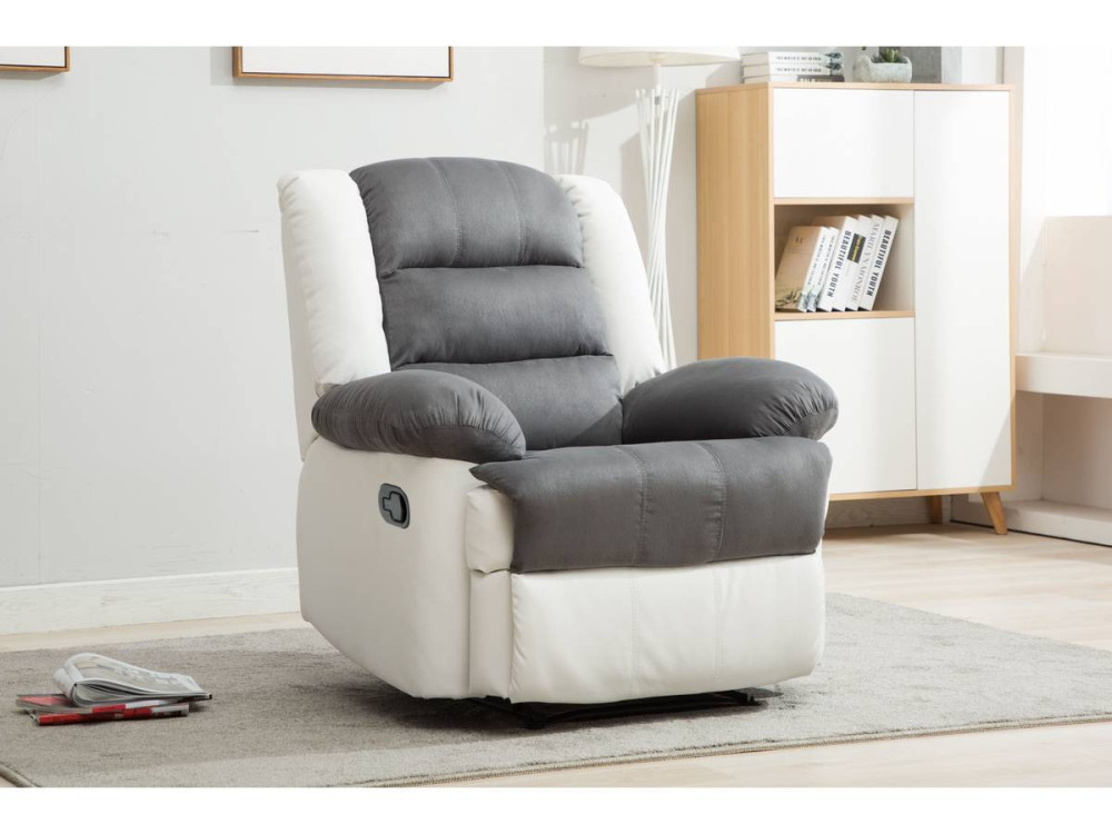 Fauteuil relax "Buckingham" - 85 x 93 x 100 cm - Blanc / Gris clair