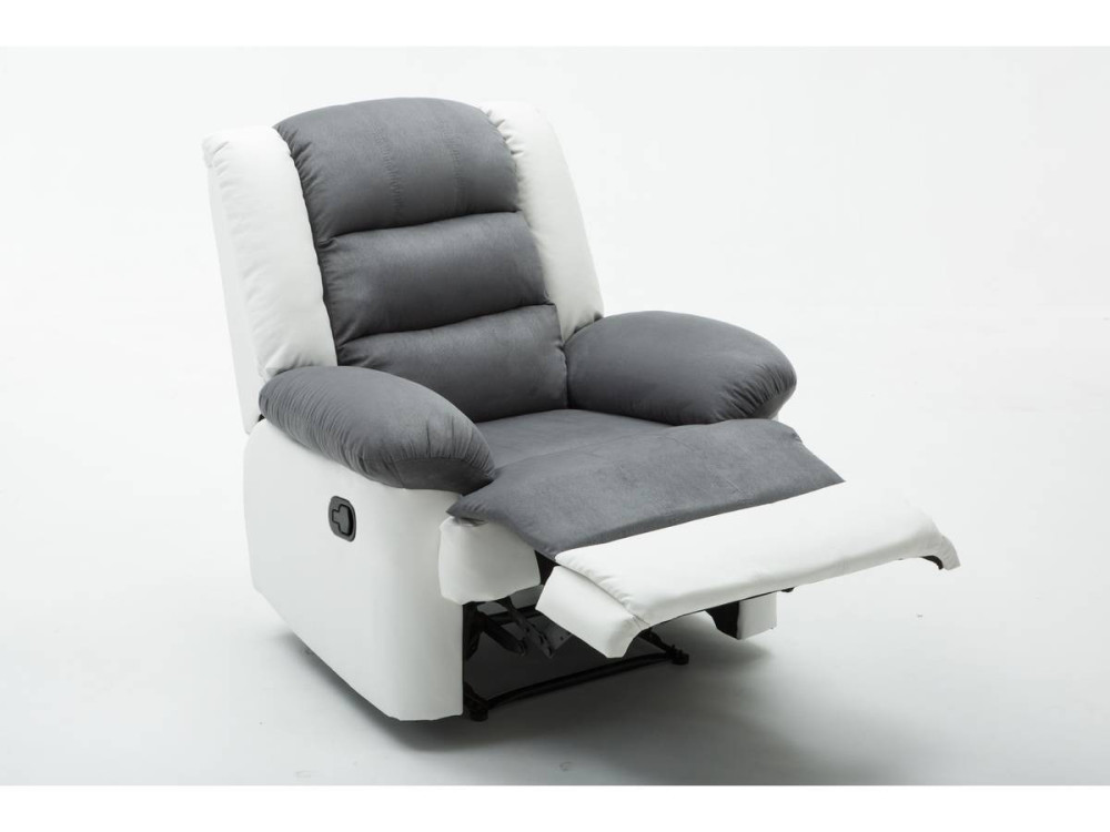 Fauteuil relax "Buckingham" - 85 x 93 x 100 cm - Blanc / Gris clair