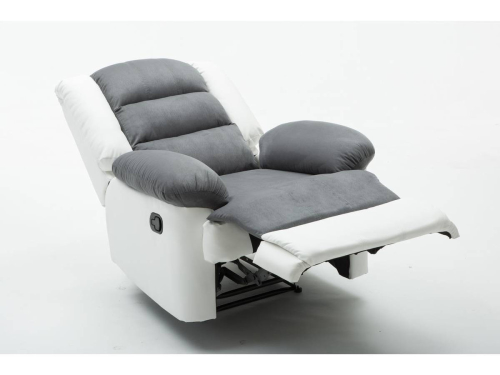 Fauteuil relax "Buckingham" - 85 x 93 x 100 cm - Blanc / Gris clair