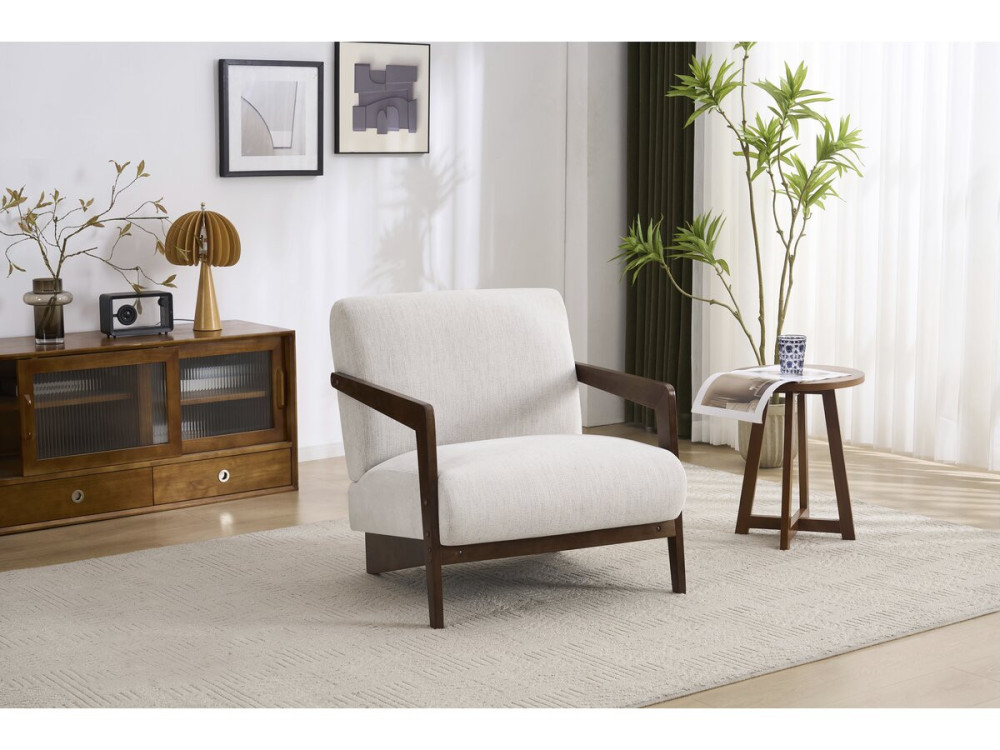 Fauteuil intérieur scandinave en bois et tissu "Lena" - Beige