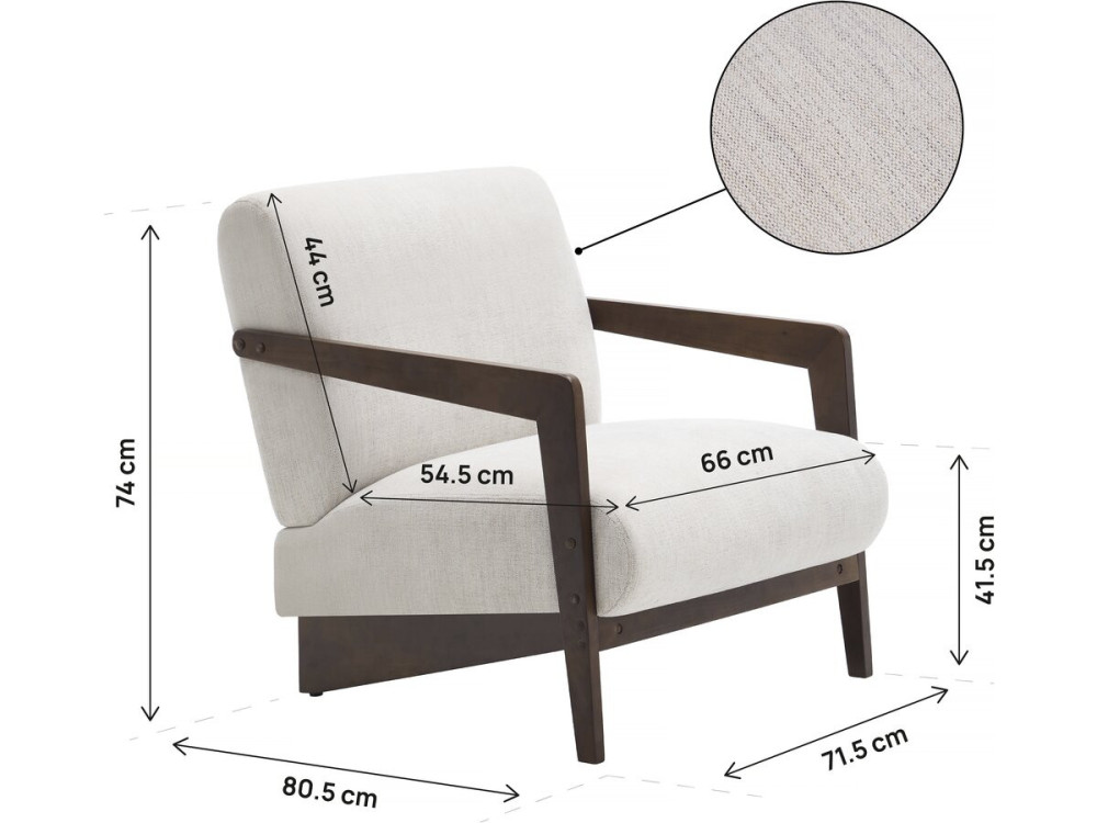 Fauteuil intérieur scandinave en bois et tissu "Lena" - Beige