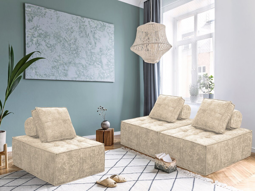 Chauffeuse en tissu texturé "Velluto" - 96 x 100 x 89 cm - Beige