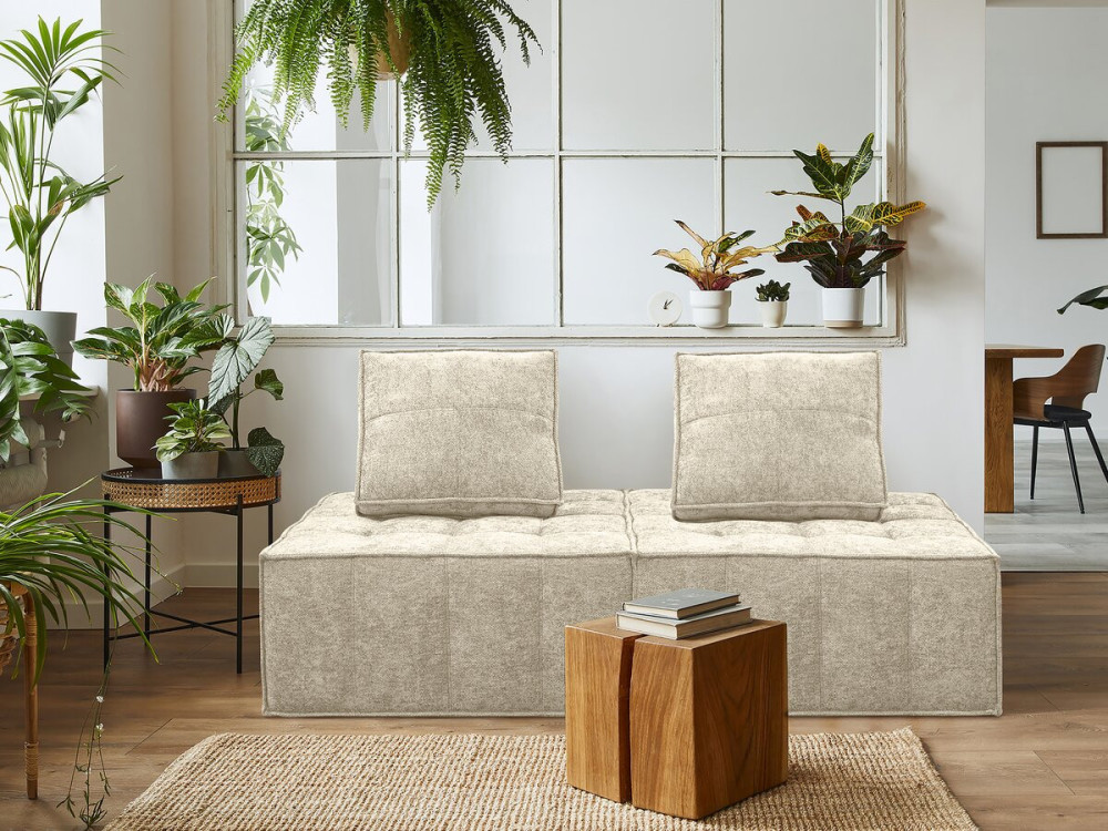 Lot de 3 chauffeuses pour canapé modulables en tissu texturé "Velluto" - Beige