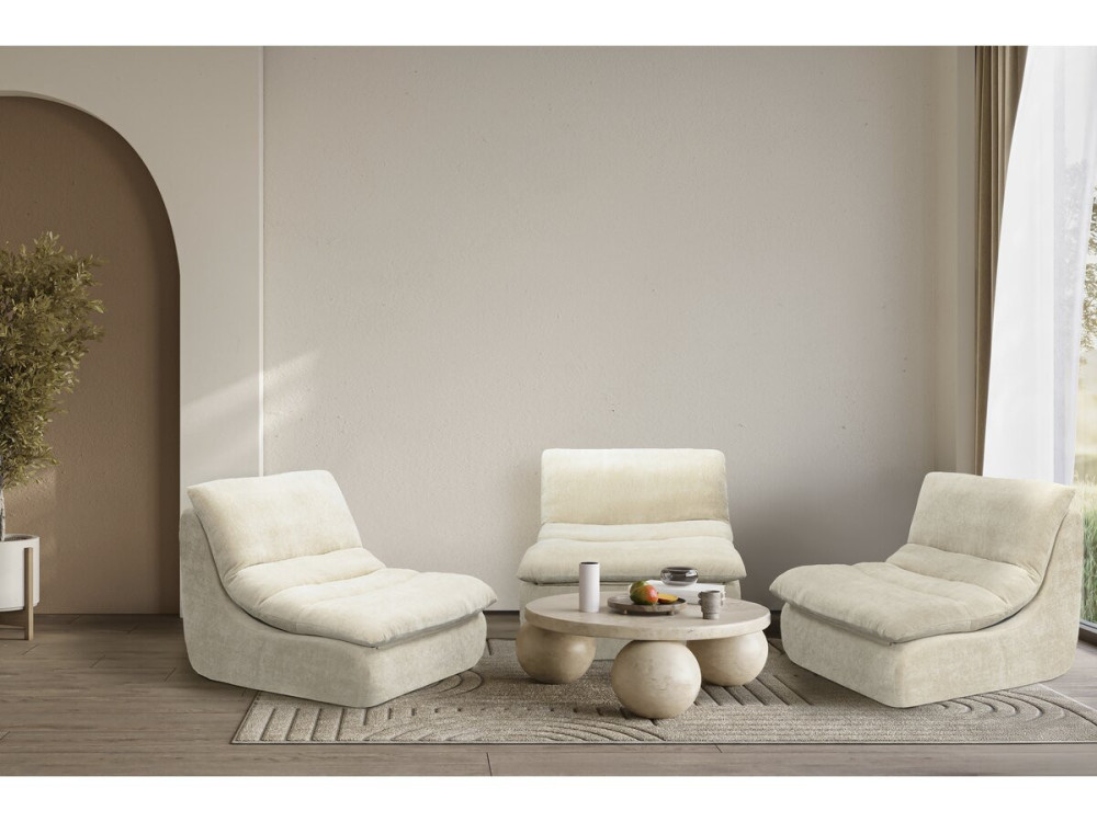 Chauffeuse en tissu texturé "Candela" - 81 x 96 x 75 cm - Beige