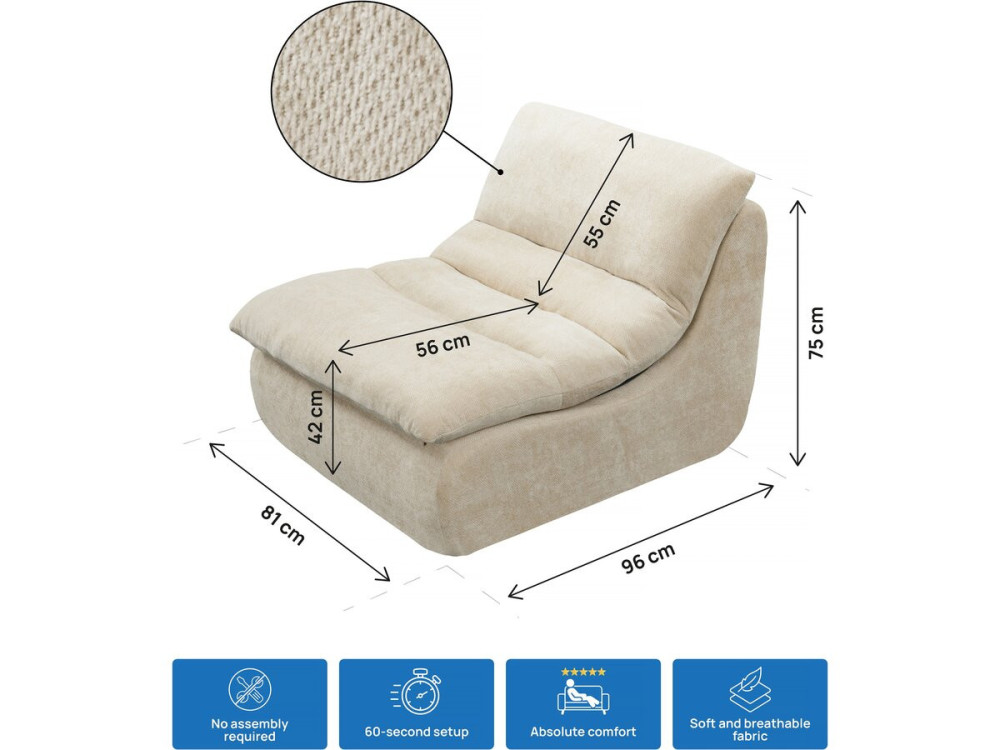 Chauffeuse en tissu texturé "Candela" - 81 x 96 x 75 cm - Beige