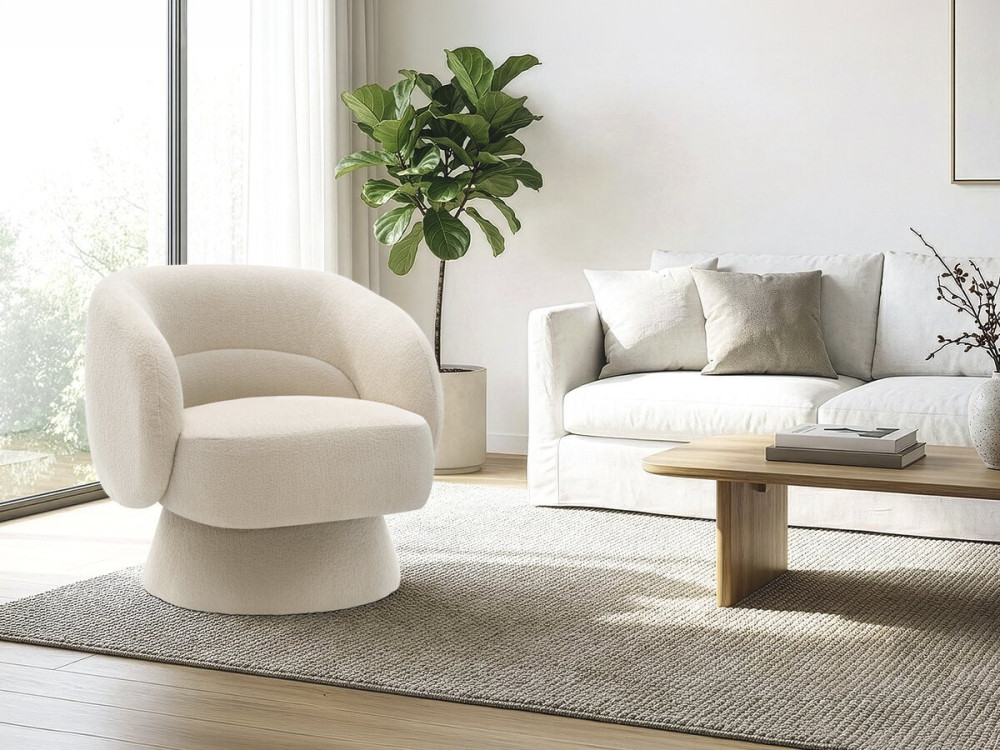 Fauteuil pivotant en tissu bouclette "Franklin" - 74 x 75 x 75 cm - Beige