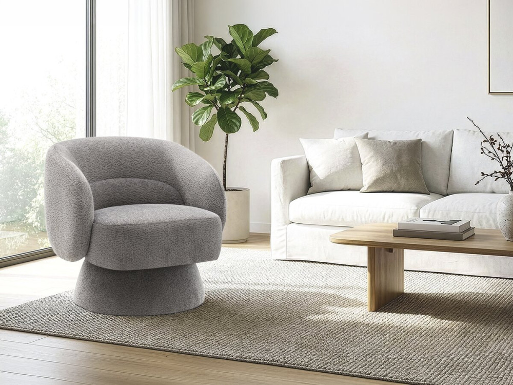 Fauteuil pivotant en tissu bouclette "Franklin" - 74 x 75 x 75 cm - Gris