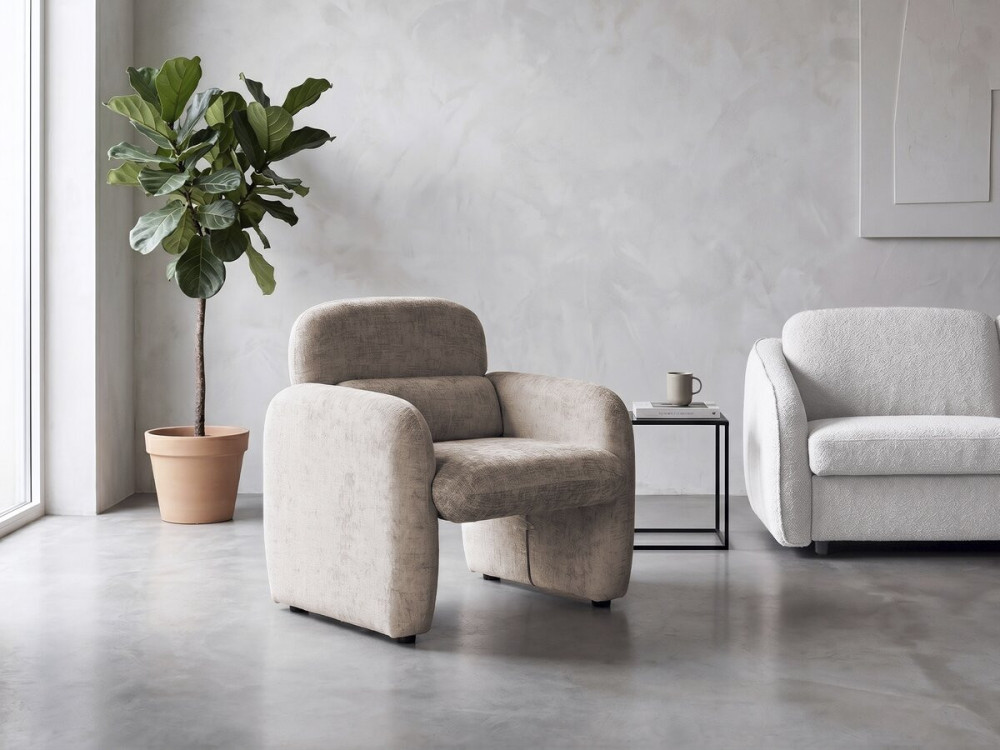 Fauteuil lounge en tissu chiné "Cozmo" - 78 x 79 x 77 cm - Beige