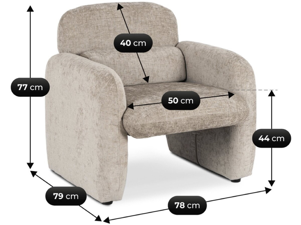 Fauteuil lounge en tissu chiné "Cozmo" - 78 x 79 x 77 cm - Beige