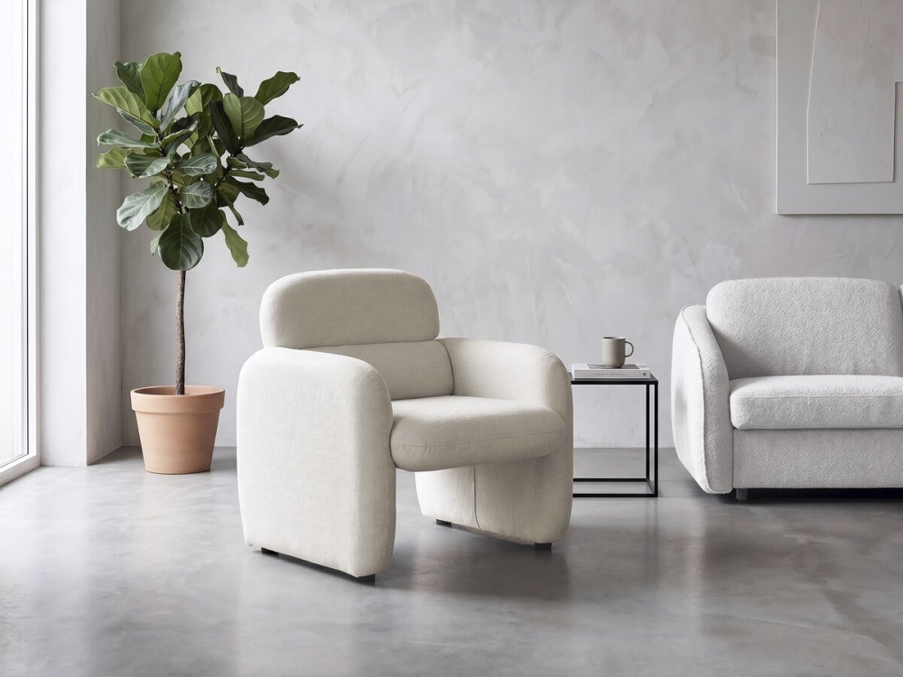 Fauteuil lounge en tissu chiné "Cozmo" - 78 x 79 x 77 cm - Crème