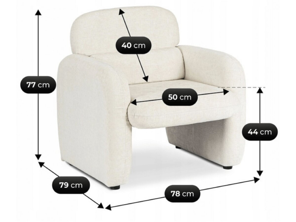 Fauteuil lounge en tissu chiné "Cozmo" - 78 x 79 x 77 cm - Crème