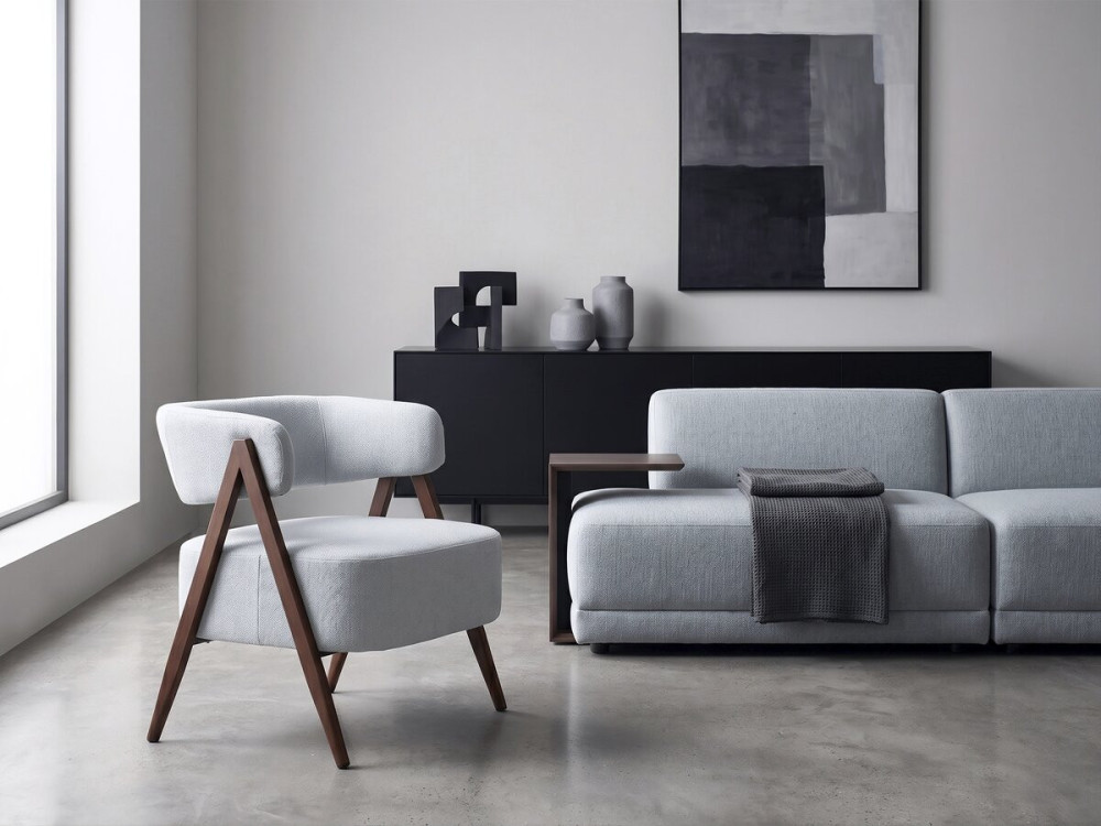 Fauteuil avec structure imitation bois "Astra" - Gris clair