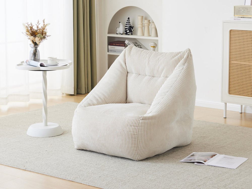 Pouf en velours côtelé "Medellin" - Beige - 85 x 85 x 72 cm