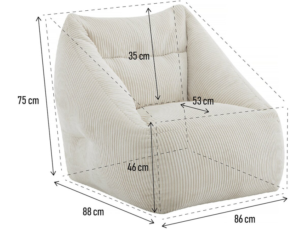 Pouf en velours côtelé "Medellin" - Beige - 85 x 85 x 72 cm