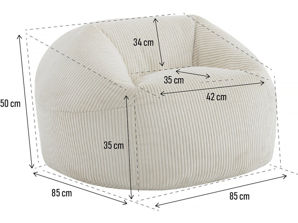 Pouf en velours côtelé  "Cusco" - 80 x 74 x 49 cm - Beige