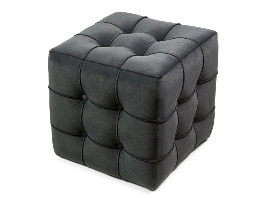 Pouf en velours "Lizbon" - 42 x 42 x 42 cm - Gris
