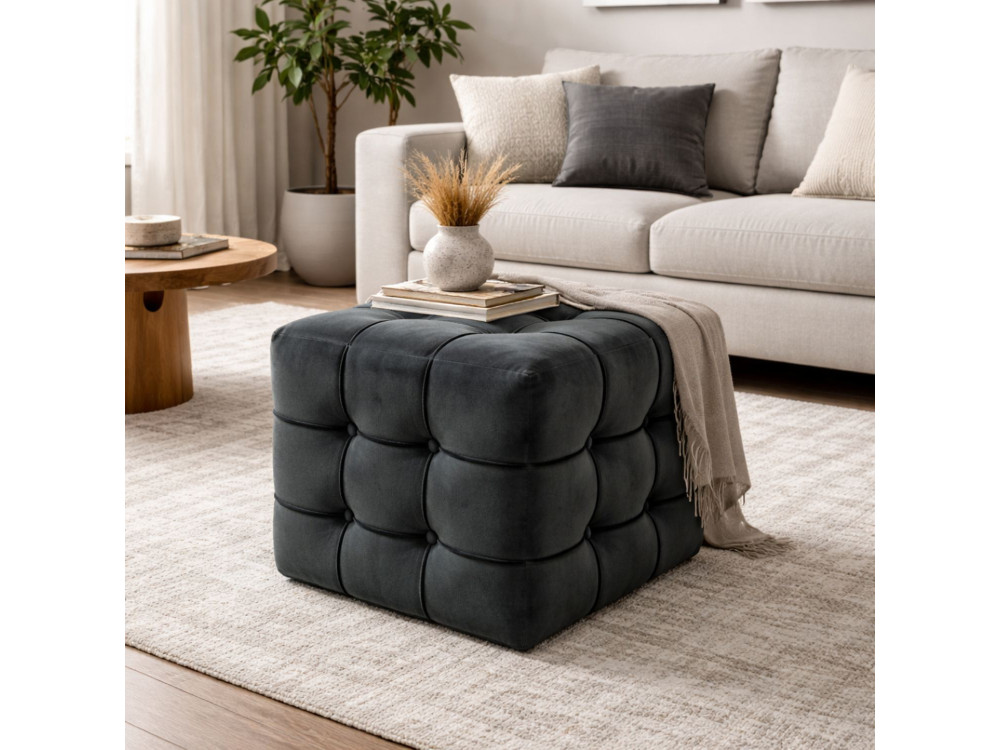 Pouf en velours "Lizbon" - 42 x 42 x 42 cm - Gris