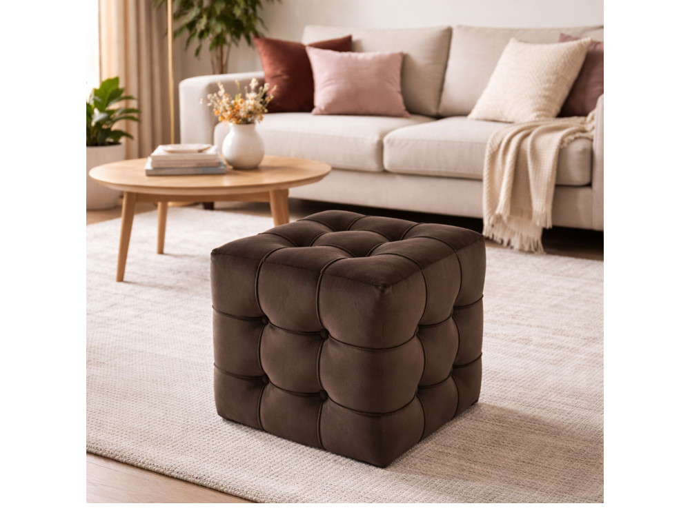 Pouf en velours "Lizbon" - 42 x 42 x 42 cm - Marron