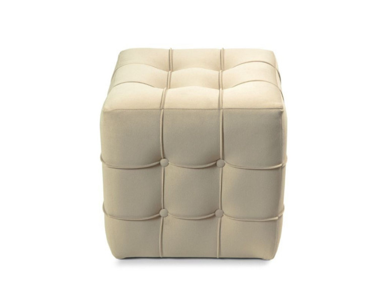 Pouf en velours "Lizbon" - 42 x 42 x 42 cm - Crème