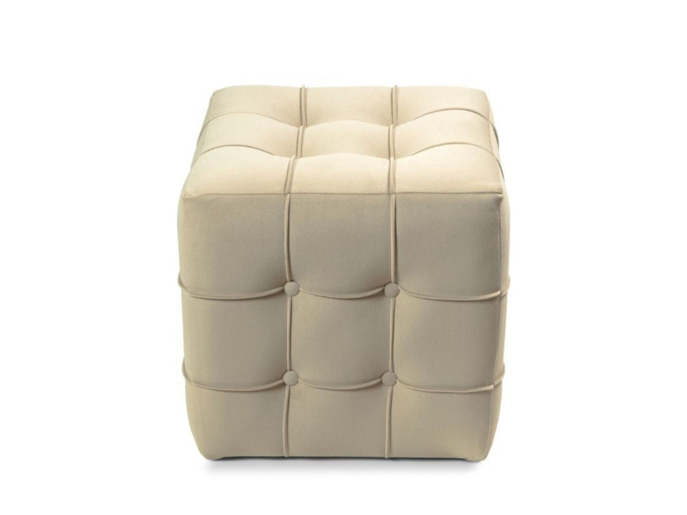 Pouf en velours "Lizbon" - 42 x 42 x 42 cm - Crème