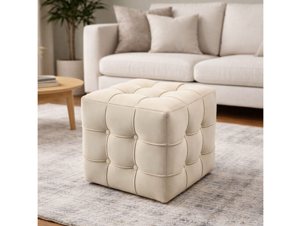 Pouf en velours "Lizbon" - 42 x 42 x 42 cm - Crème