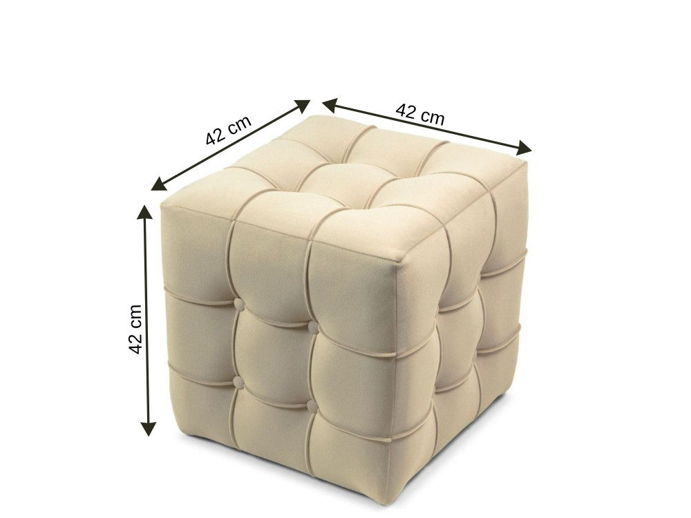 Pouf en velours "Lizbon" - 42 x 42 x 42 cm - Crème