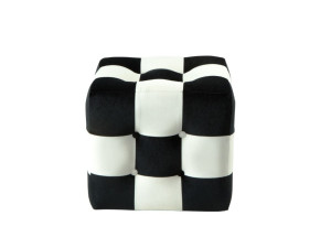 Pouf en velours "Patchwork" - 42 x 42 x 42 cm - Noir / Blanc