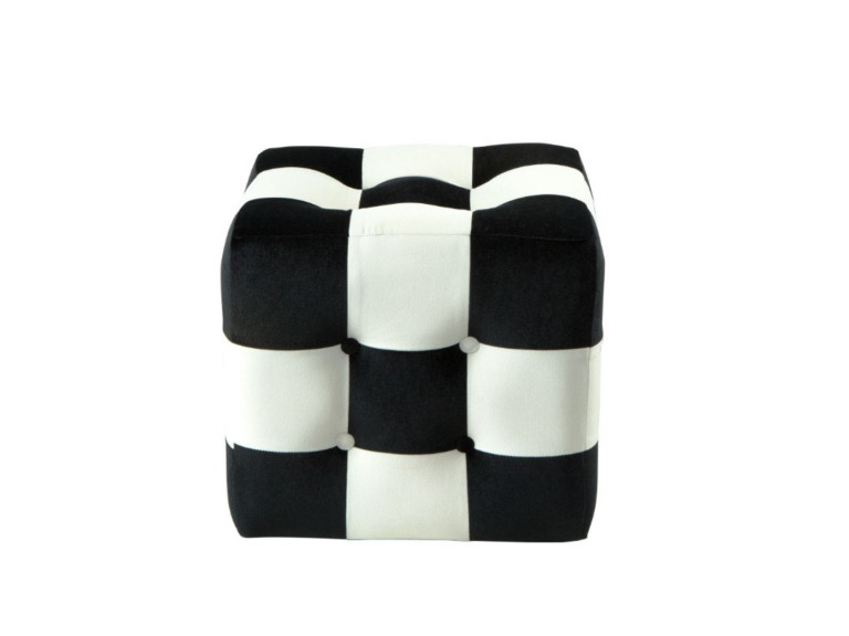 Pouf en velours "Patchwork" - 42 x 42 x 42 cm - Noir / Blanc