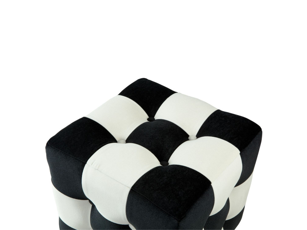 Pouf en velours "Patchwork" - 42 x 42 x 42 cm - Noir / Blanc