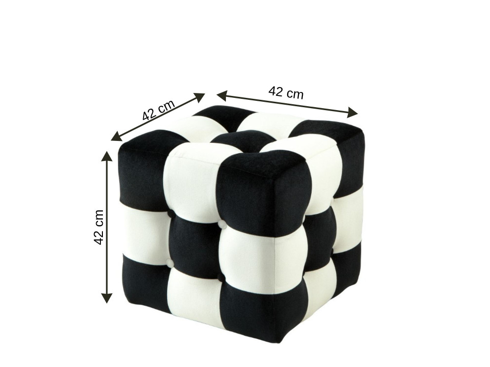 Pouf en velours "Patchwork" - 42 x 42 x 42 cm - Noir / Blanc