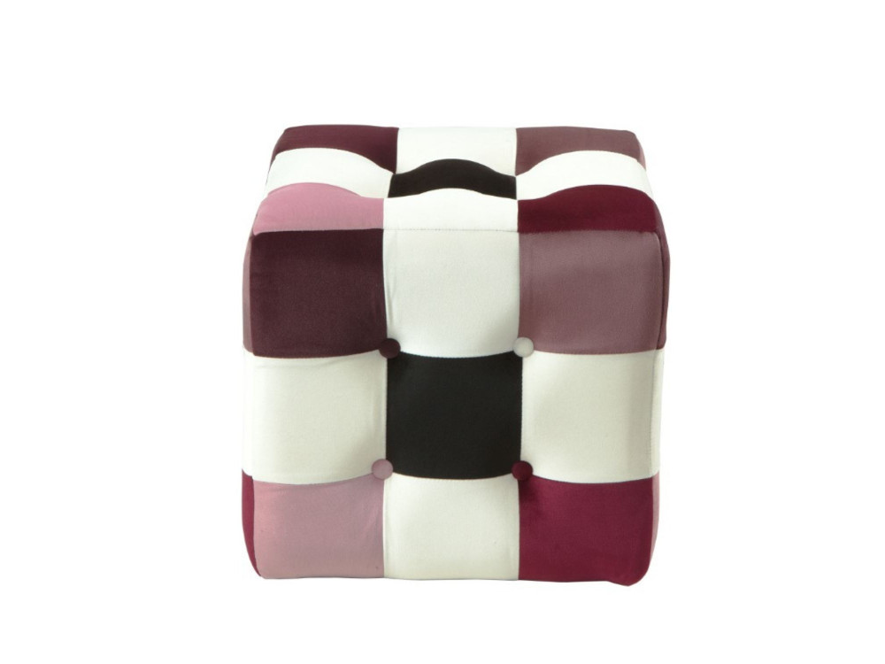 Pouf en velours "Patchwork" - 42 x 42 x 42 cm - Multicolore