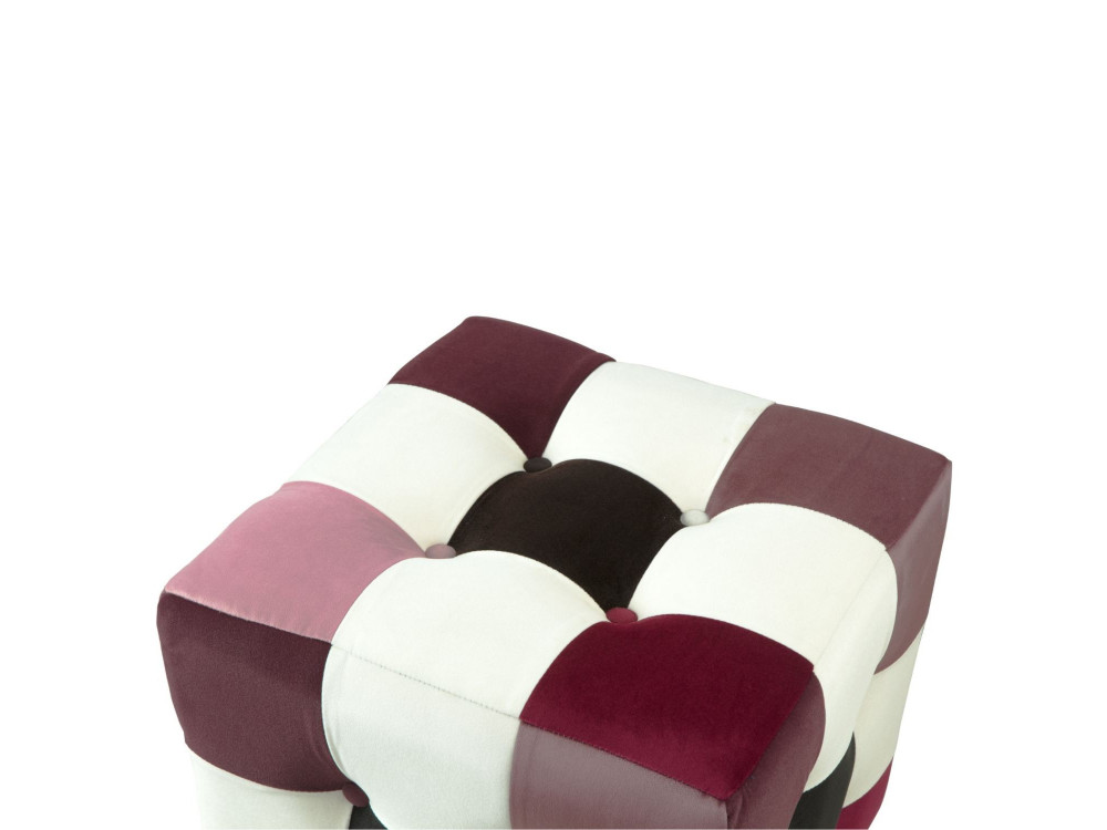 Pouf en velours "Patchwork" - 42 x 42 x 42 cm - Multicolore