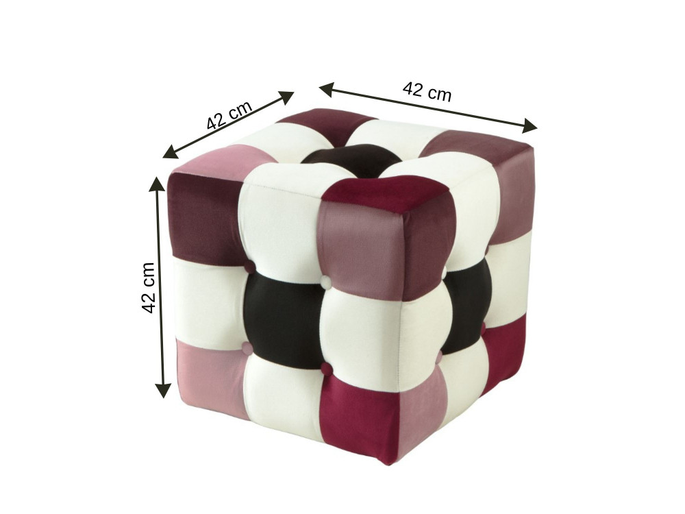 Pouf en velours "Patchwork" - 42 x 42 x 42 cm - Multicolore