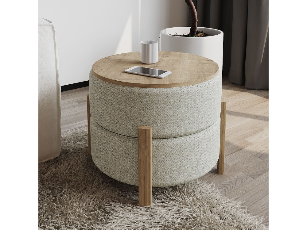 Pouf en bois "Clone" - 47 x 48 x 45 cm - Beige