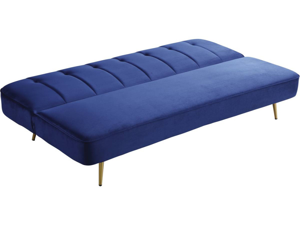 Canapé Clic Clac en velours "James" - 180 x  83 x 75 cm - 3 places - Bleu foncé