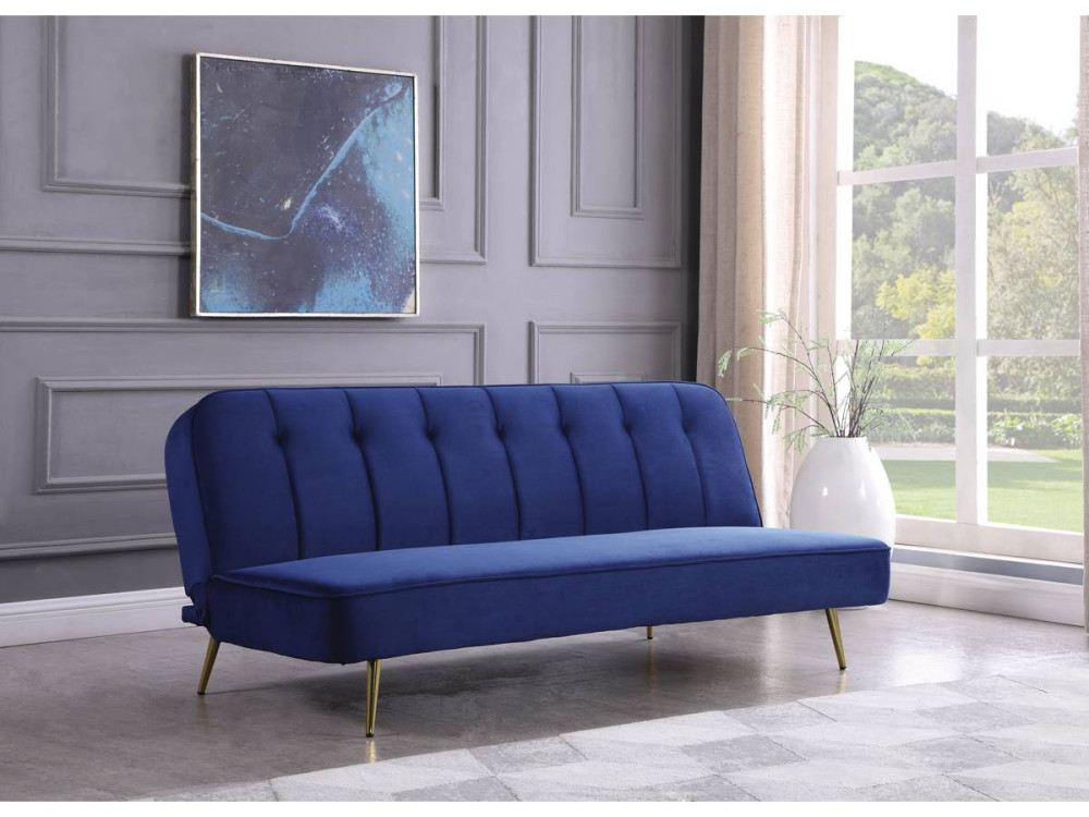 Canapé Clic Clac en velours "James" - 180 x  83 x 75 cm - 3 places - Bleu foncé