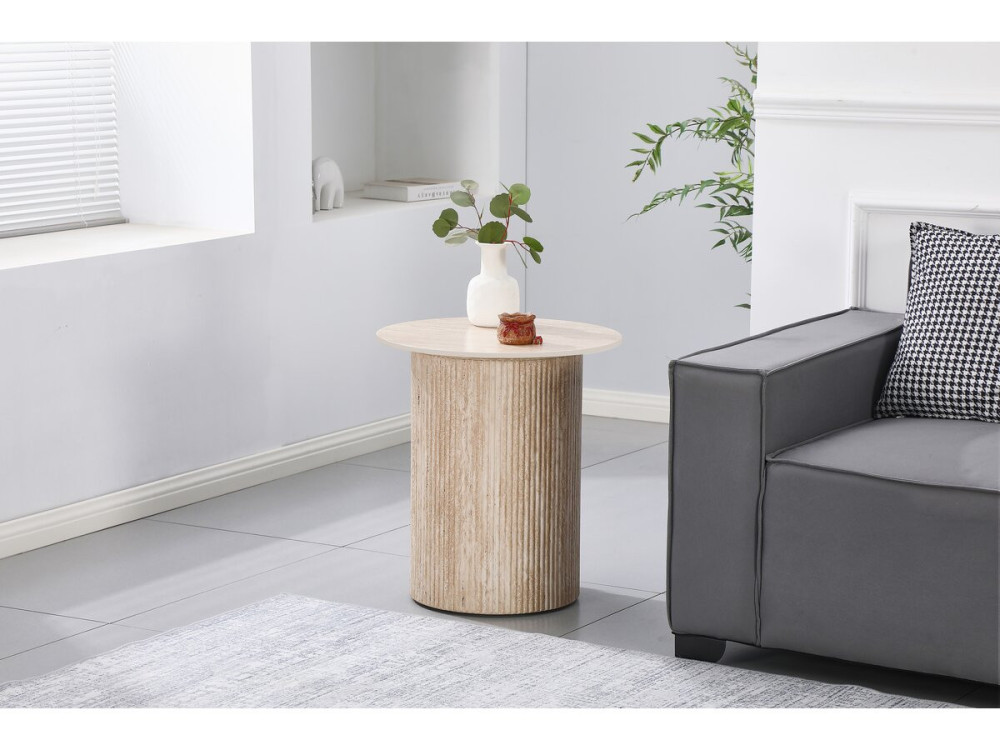 table d'appoint, bout de canapé, table de chevet en céramique "Eclat" - 50 x 50 cm - Marron