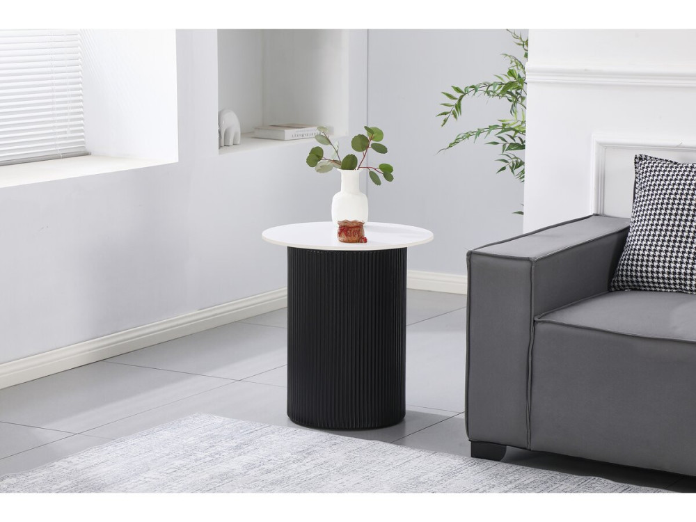 Table d'appoint, bout de canapé, table de chevet en céramique "Eclat" - 50 x 50 x 55 cm - Blanc