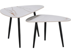 Lot de 2 tables basses gigognes en céramique "Terra" - 49 x 79 x 56 cm - Blanc