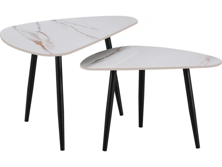 Lot de 2 tables basses gigognes en céramique "Terra" - 49 x 79 x 56 cm - Blanc