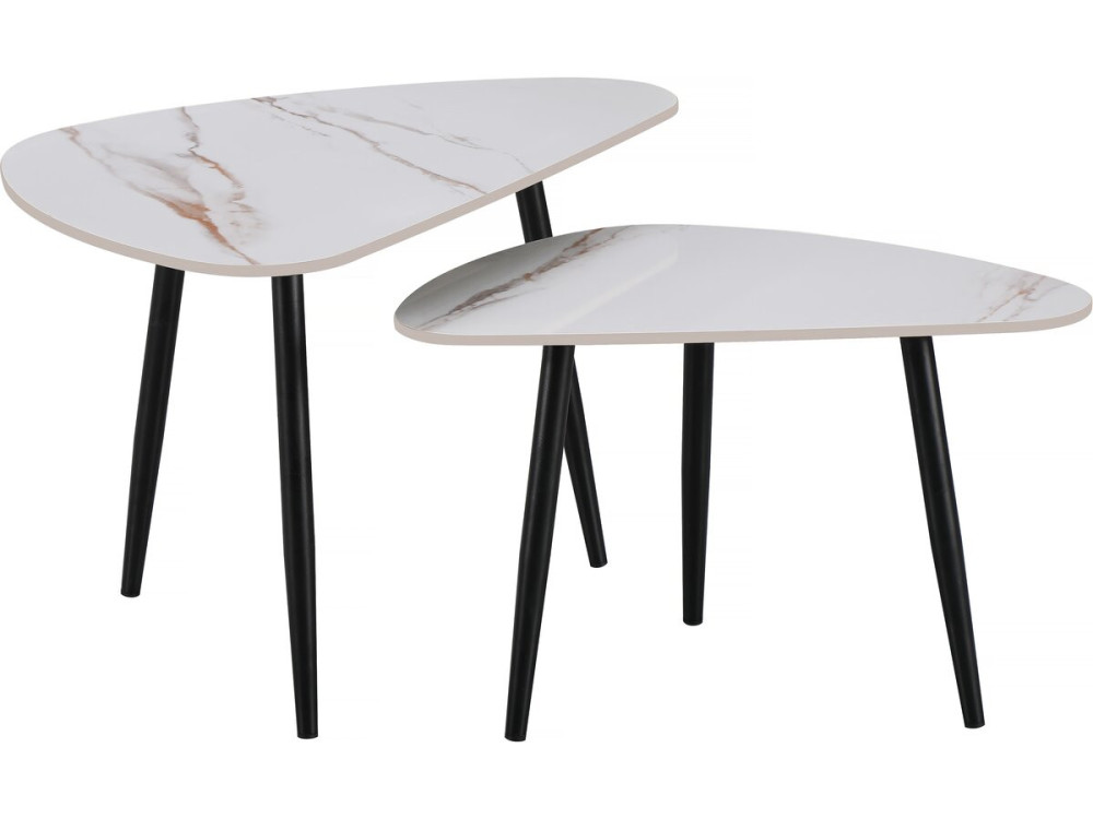 Lot de 2 tables basses gigognes en céramique "Terra" - 49 x 79 x 56 cm - Blanc