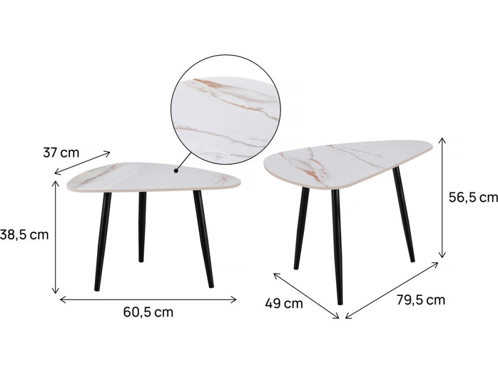 Lot de 2 tables basses gigognes en céramique "Terra" - 49 x 79 x 56 cm - Blanc