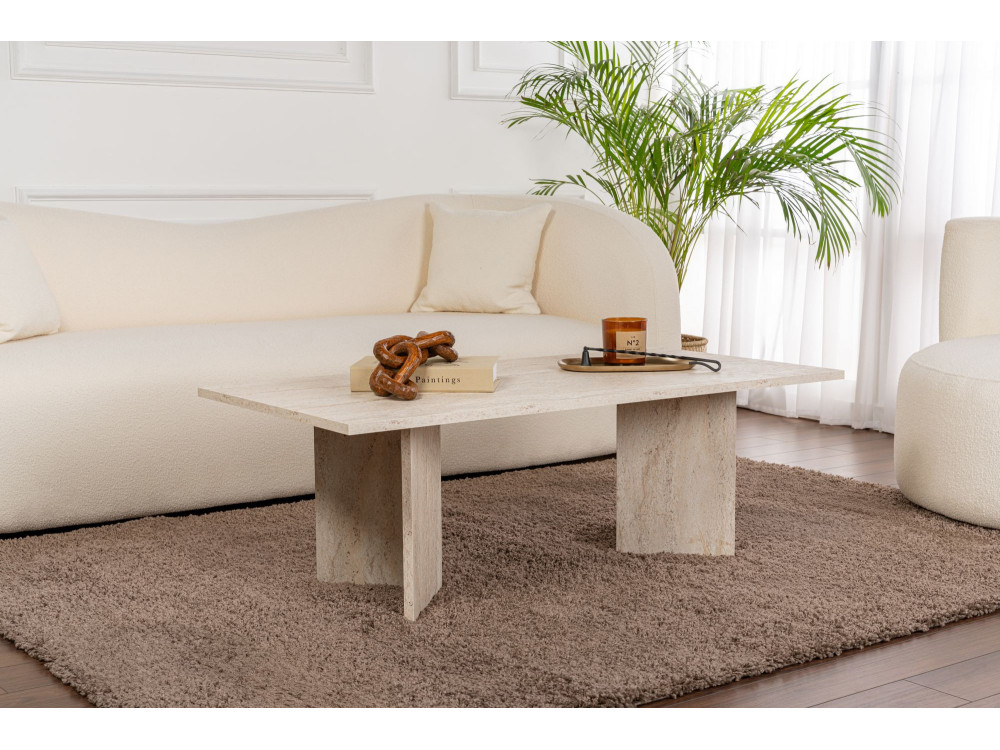 Table basse en bois "Sabin" - 60 x 119 x 40 cm - Travertin